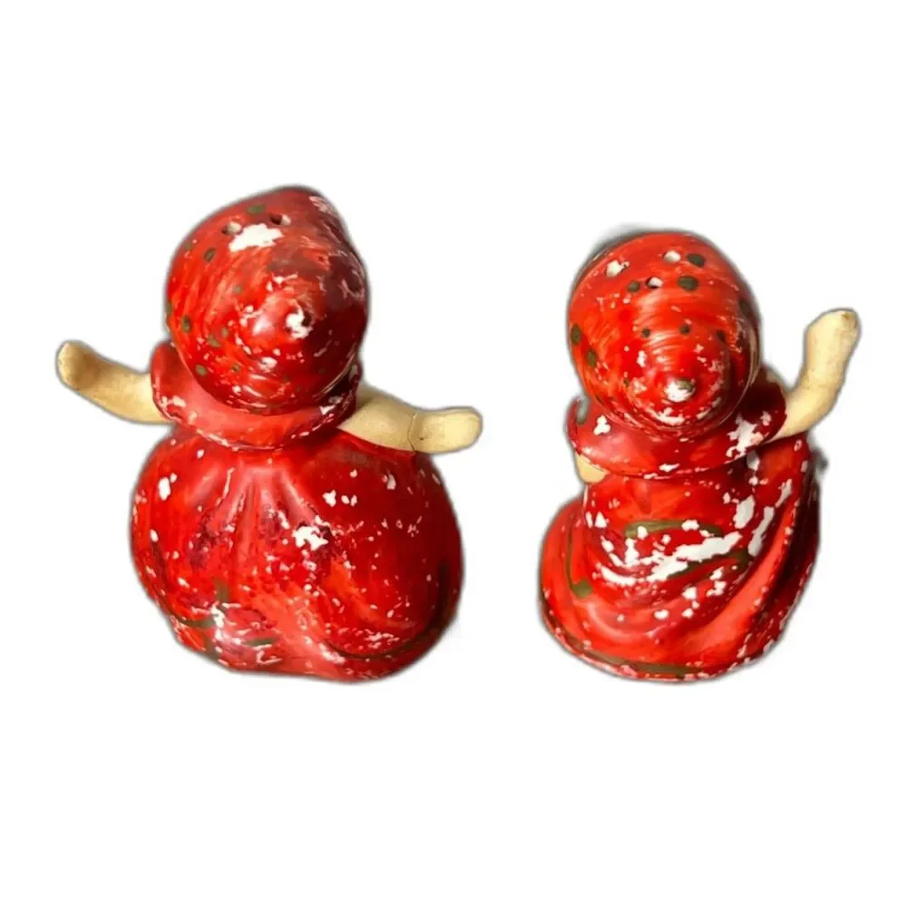 Vintage 1950s Japan Red Girl Figurines Salt Pepper Shakers Hand Painted w/ Corks